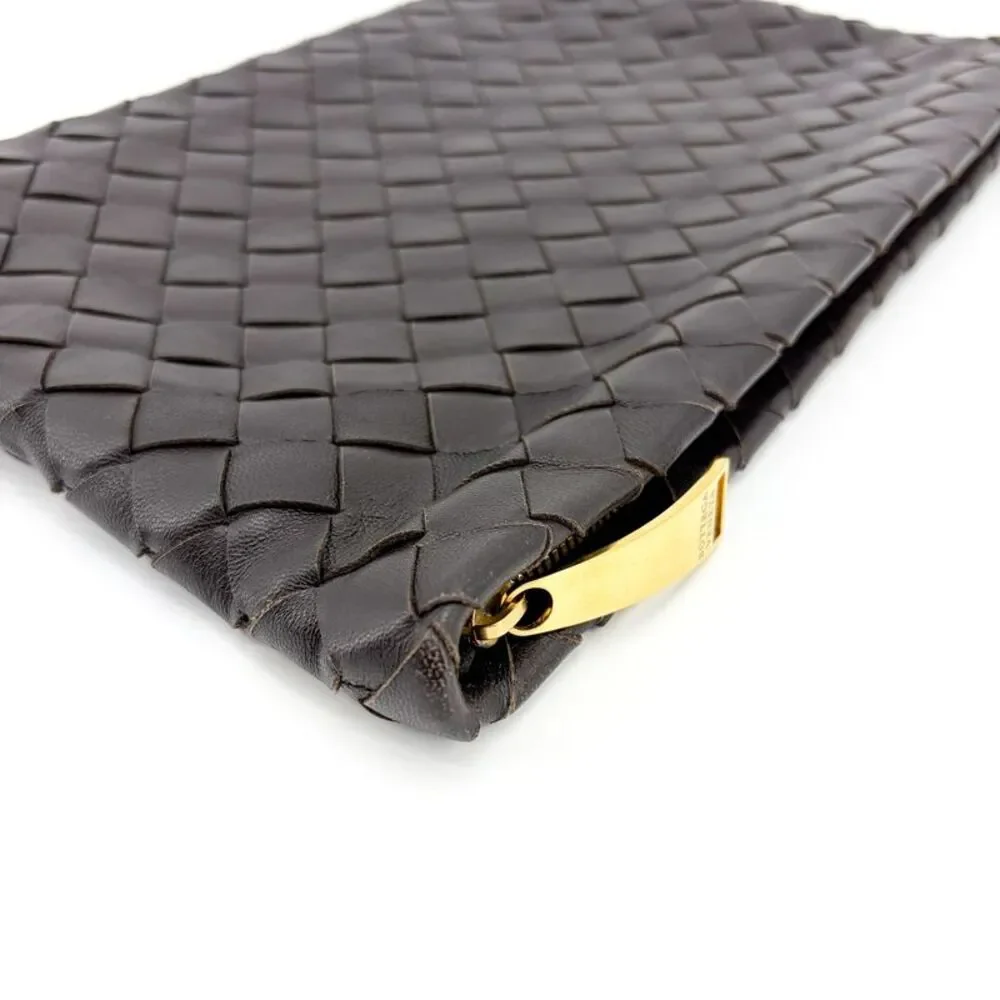 Bottega Veneta Intrecciato Leather Medium Clutch Espresso